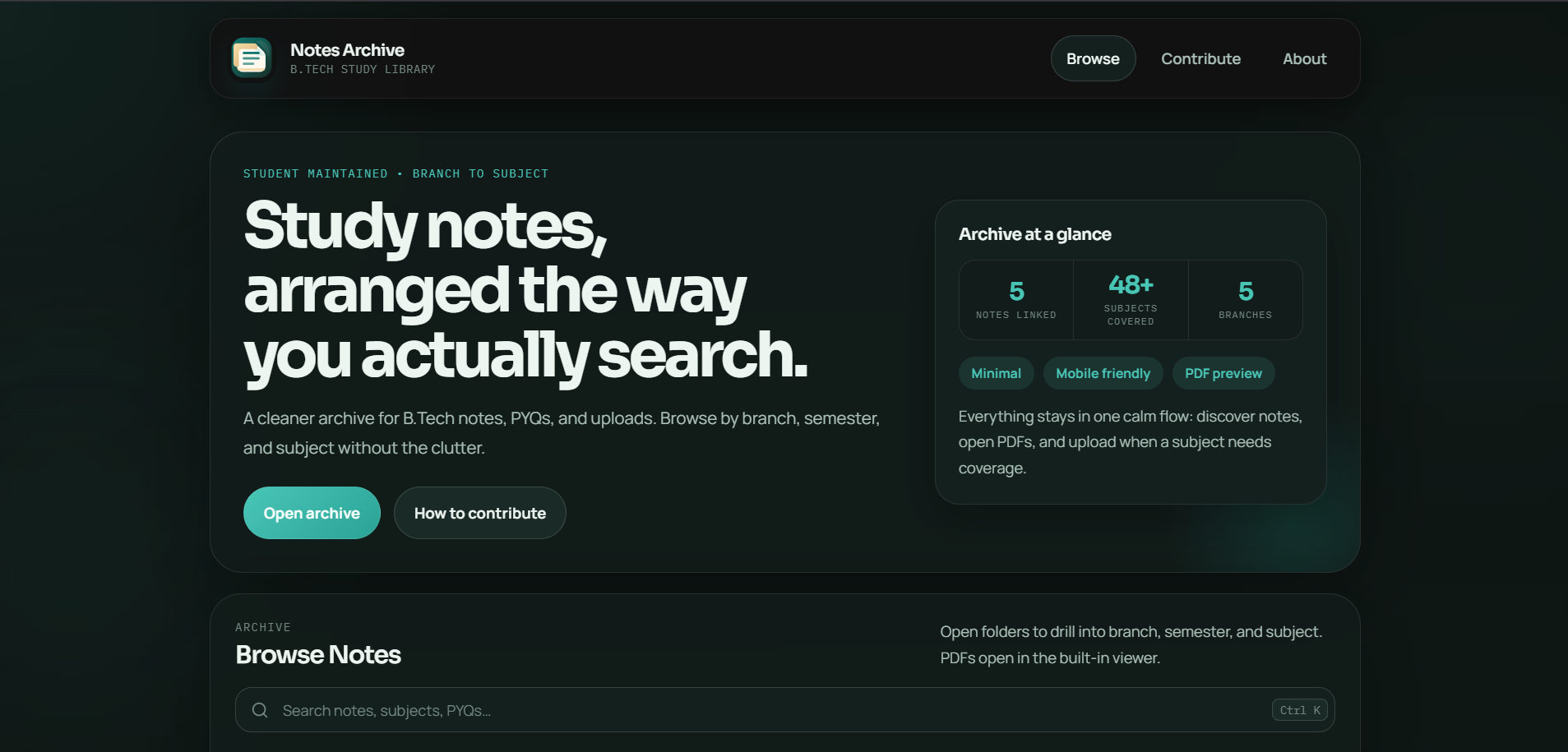 Notes Archive Screenshot